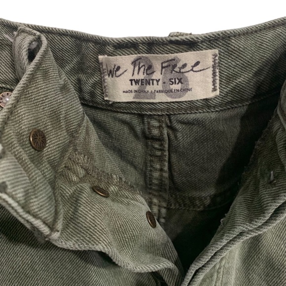 FREE PEOPLE SEQUOIA BERMUDA SHORTS DISTRESSED DENIM BERMUDA SHORTS IN PINE GREEN - Picture 12 of 15